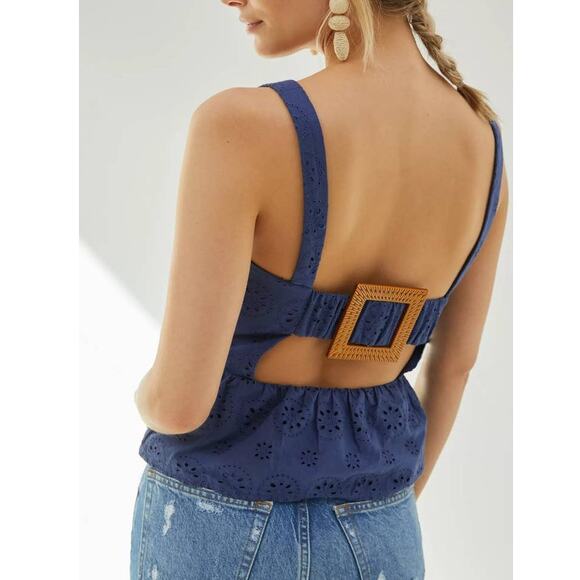 New Anthropologie x Hutch Dorri Buckle-Back Tank Top $128 SIZE 8 Blue - Picture 3 of 5